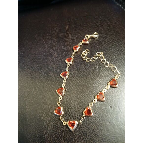 Gold Red Heart Resin Link Bracelet Adjustable Hearts - Picture 7 of 9